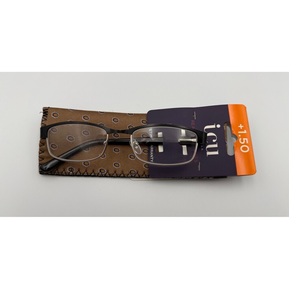 ICU Eyewear Half-Rim Reading Glasses +1.50 Magnification Black Frame With Case